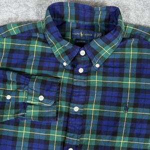 Ralph Lauren Shirt Womens Large Blue Classic Plaid Flannel Long Sleeve Button Up